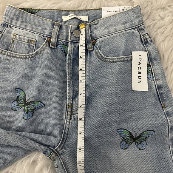 PACSUN womens NWT Dad Jeans Butterfly pattern 22 light wash y2k - Picture 13 of 16